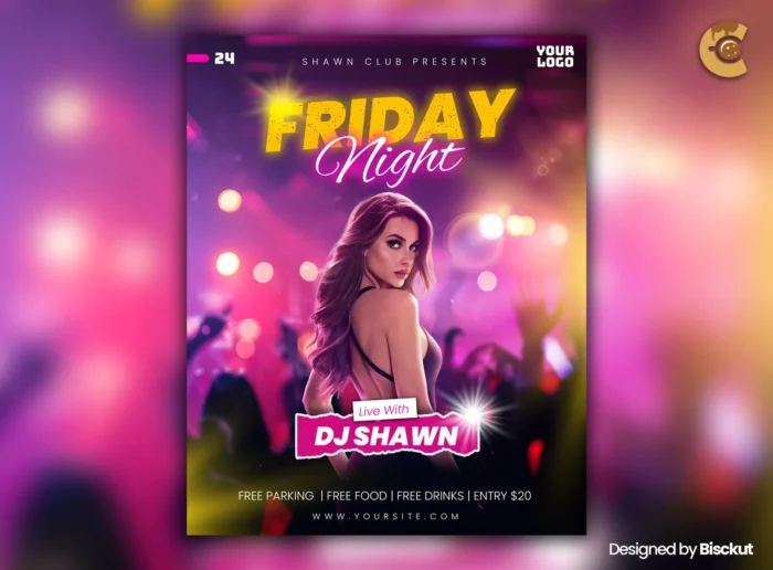 Friday night club flyer PSD template for DJ party and nightclub events