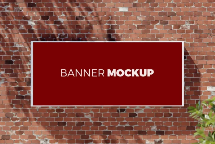 Free PSD banner mockup with red background for promotional designs.