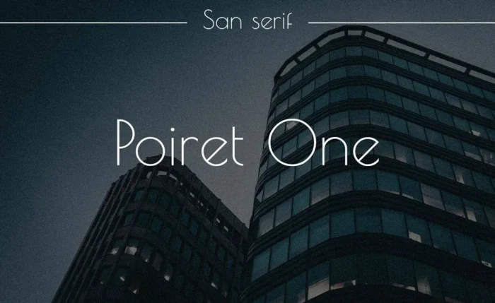 Poiret One modern geometric sans serif font shown in elegant corporate-style design with clean, minimal letterforms