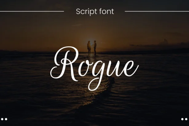 Rouge Script – elegant artistic script font with vintage flair, featuring flowing letterforms perfect for wedding invitations, logos, branding, and retro-inspired designs.