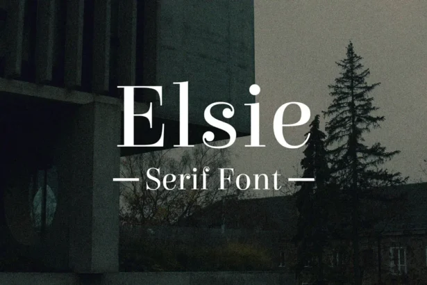 Elegant serif font "Elsie" displayed in white text over a dark urban background with trees and modern buildings.