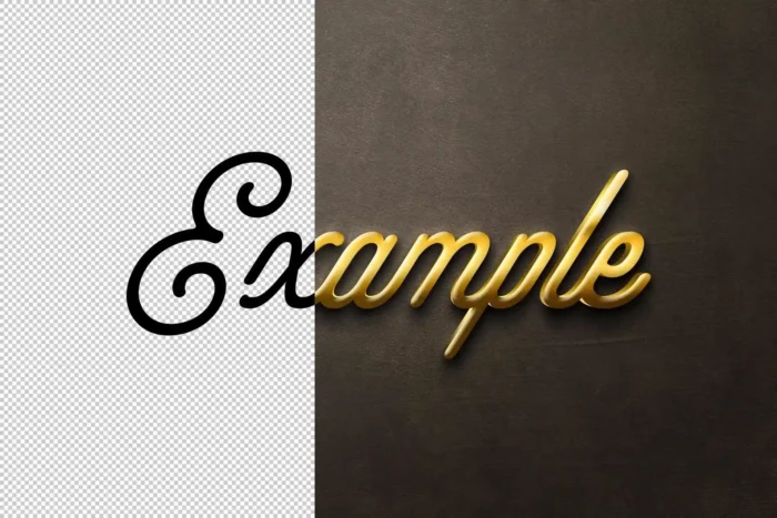 Before and after of golden embossed text effect applied to elegant typography design.