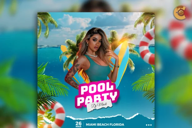 Free Pool Party Flyer Template – Editable PSD for summer events, pool parties, and festivals.