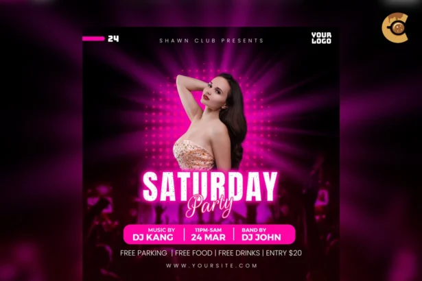 Free Nightclub Flyer PSD template with vibrant design for promoting parties and events.