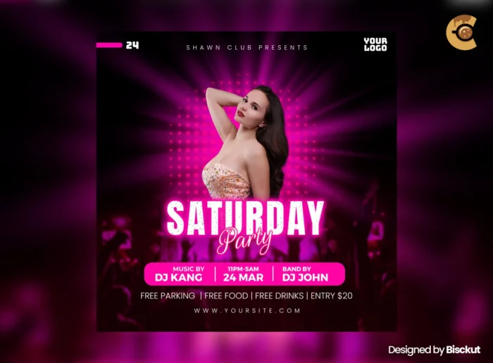 Free Nightclub Flyer PSD template with vibrant design for promoting parties and events.
