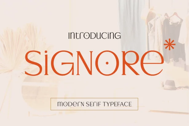 Elegant serif font sample featuring Signore Typeface with luxury-inspired lettering
