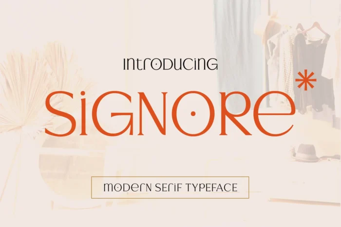 Elegant serif font sample featuring Signore Typeface with luxury-inspired lettering