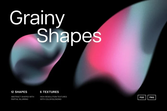 Free Soft Gradient Shapes Collection with 12 abstract blur shapes and 6 high-res textures in PSD and PNG formats.