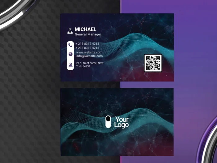 Free tech business card template with futuristic layout, clean typography, and digital-inspired design in editable Photoshop format.