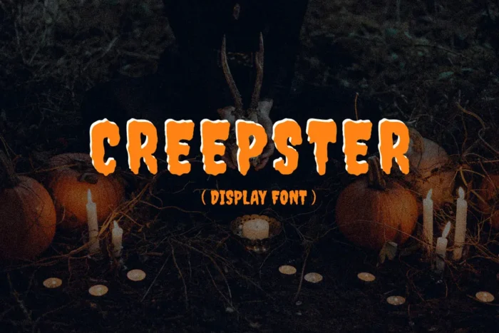 Creepster font – bold, blobby horror typeface perfect for Halloween designs.