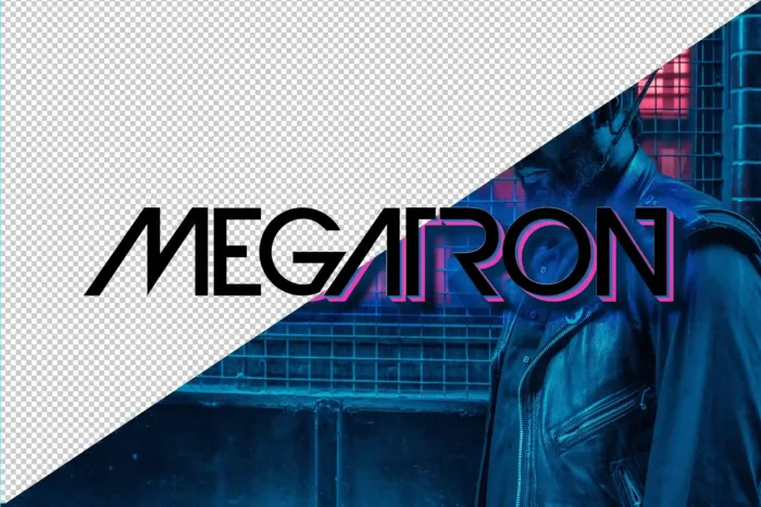 Futuristic cyberpunk text effect with editable neon glow in high-res PSD format.