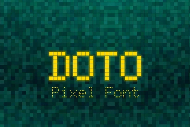 Doto Pixel Font displayed in bold weight with square dots on a dark grid background