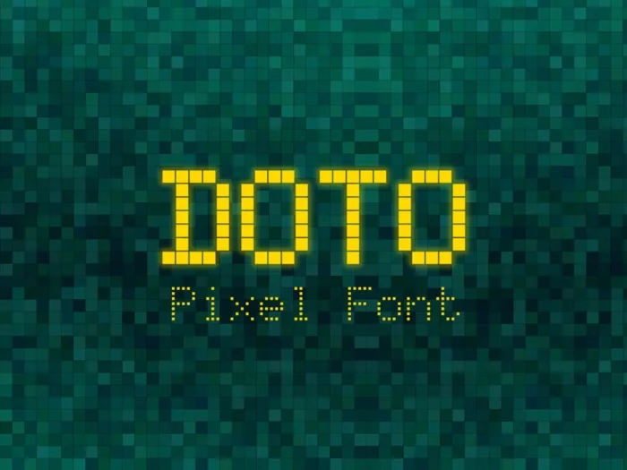Doto Pixel Font displayed in bold weight with square dots on a dark grid background