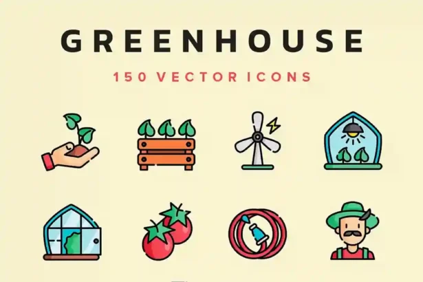 Greenhouse icons set in SVG and PNG format for eco-friendly and sustainable design