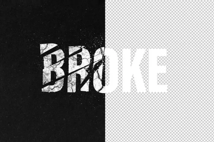 Close-up of sliced text effect applied to bold font with high-resolution PSD