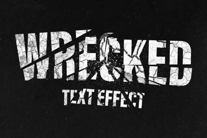 Broken text effect with cinematic sword-sliced style, perfect for bold poster and title design.