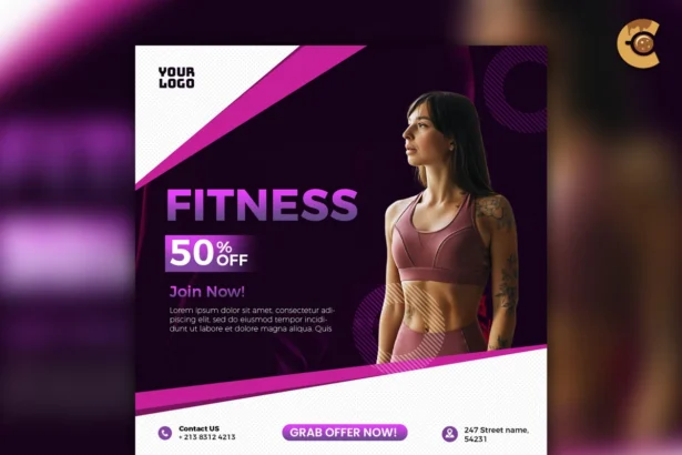 Free gym flyer template PSD with bold typography, ideal for digital fitness promotions.