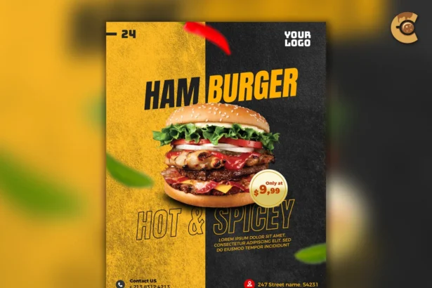 Free hamburger promotional poster template PSD