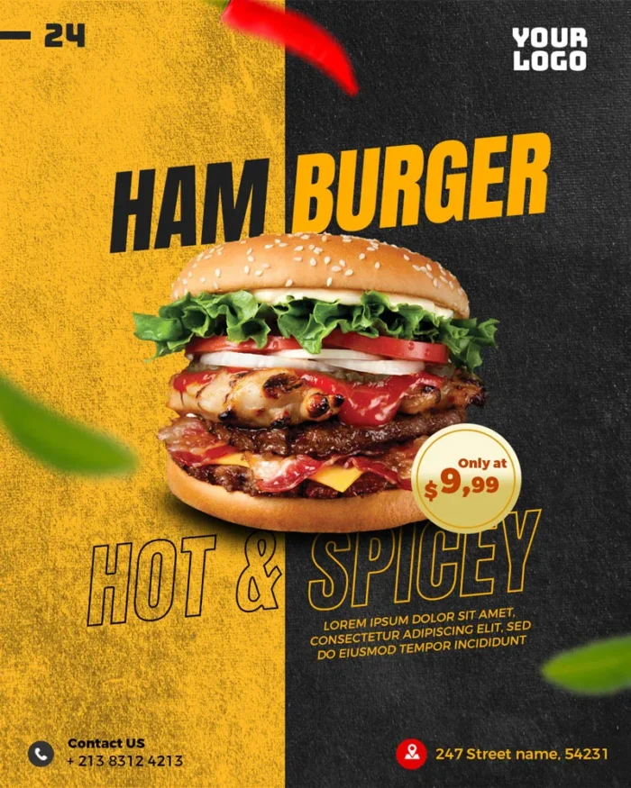 Bold burger poster template for restaurants