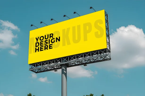 Realistic free outdoor banner mockup for advertising and branding design in a street environment.