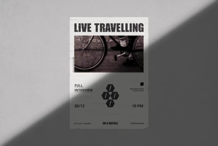 Free poster mockup featuring crumpled texture and shadow effect for realistic design presentations.