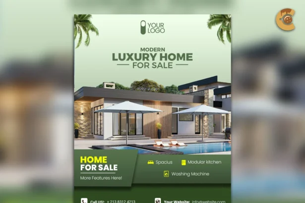 Real estate flyer template PSD for house listings and open house promotions.