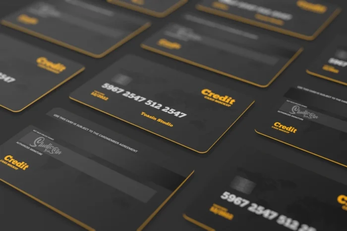 Realistic credit card mockup on black background