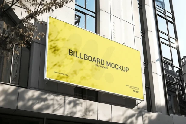 Free Realistic outdoor billboard mockup in PSD, 4500x3000px resolution with smart object for easy design edits.