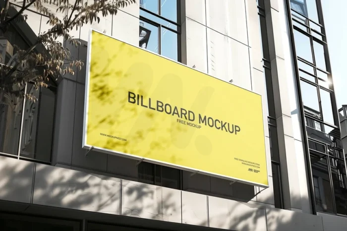 Free Realistic outdoor billboard mockup in PSD, 4500x3000px resolution with smart object for easy design edits.