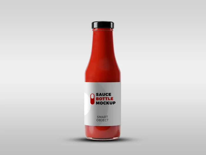Realistic sauce bottle mockup with editable label