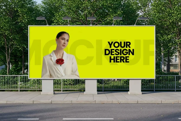 Realistic free street billboard mockup PSD with natural textures and sharp shadows for showcasing outdoor advertising designs.