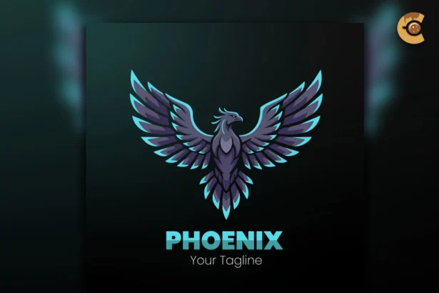 Editable cyan phoenix logo with modern wings for esports and branding