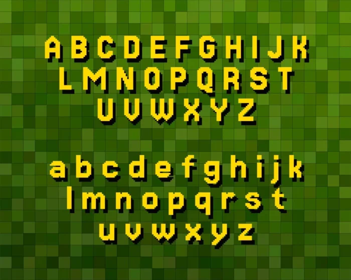 Jersey 15 font sample in pixel numbers and punctuation