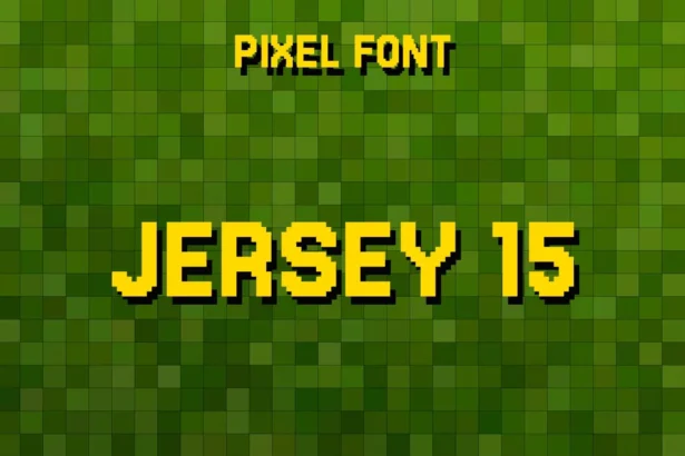 Pixelated alphabet design using Jersey 15 font