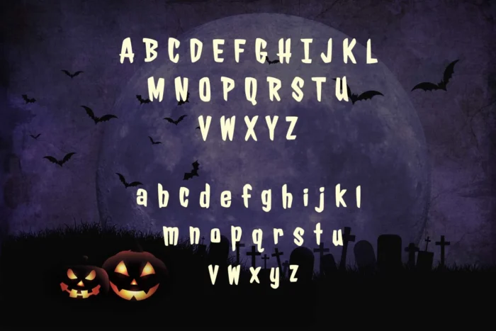 Jolly Lodger font showcasing uppercase and lowercase horror-themed letters in vintage style"