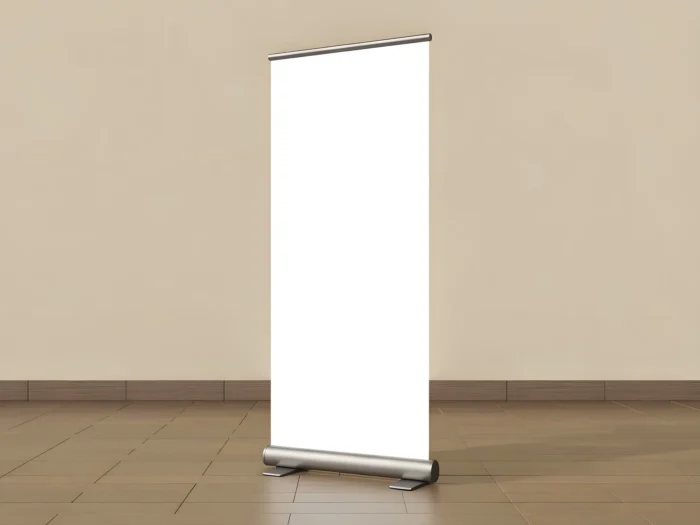 Editable vertical roll-up banner with shadow and light effects