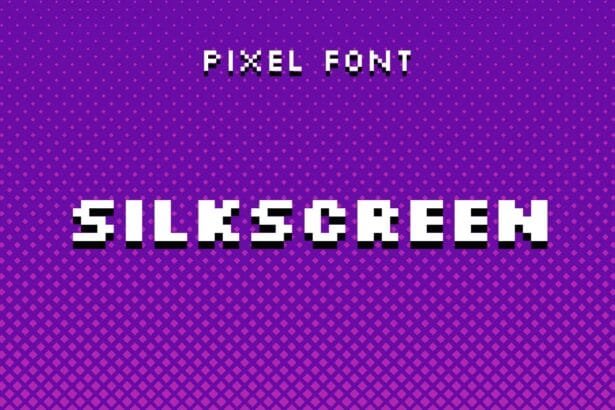 Silkscreen pixel font showing multilingual support in pixel style