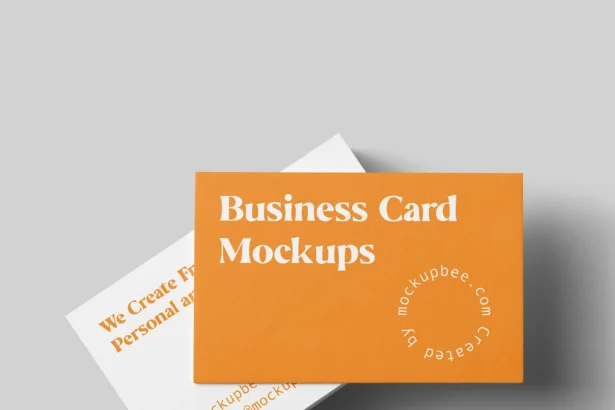 Top view of realistic business card mockup PSD with paper texture