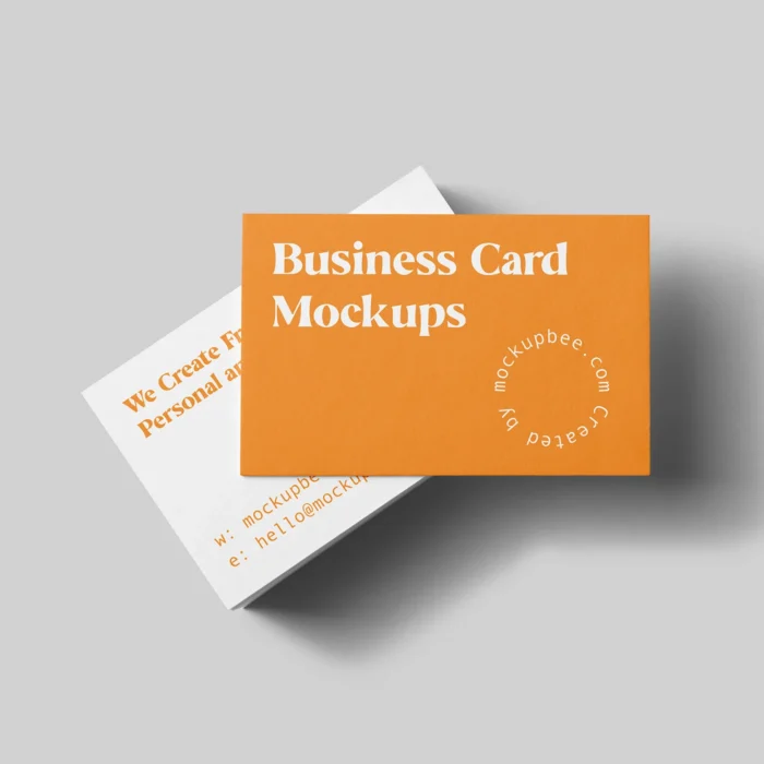 Top view of realistic business card mockup PSD with paper texture