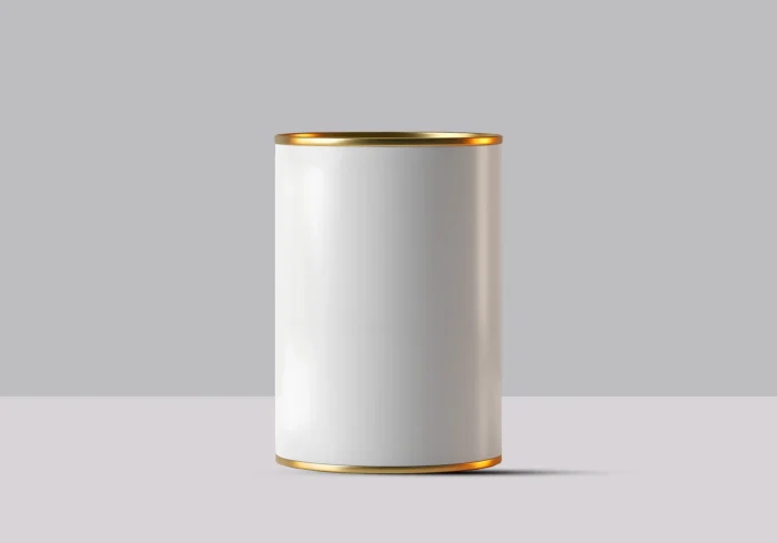 Realistic tin can mockup with editable smart object, perfect for showcasing packaging designs.