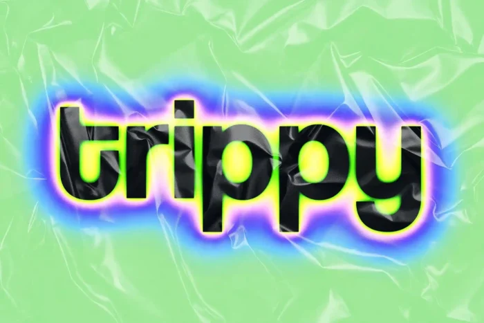 Retro 2000s-style typography using trippy blur PSD effect