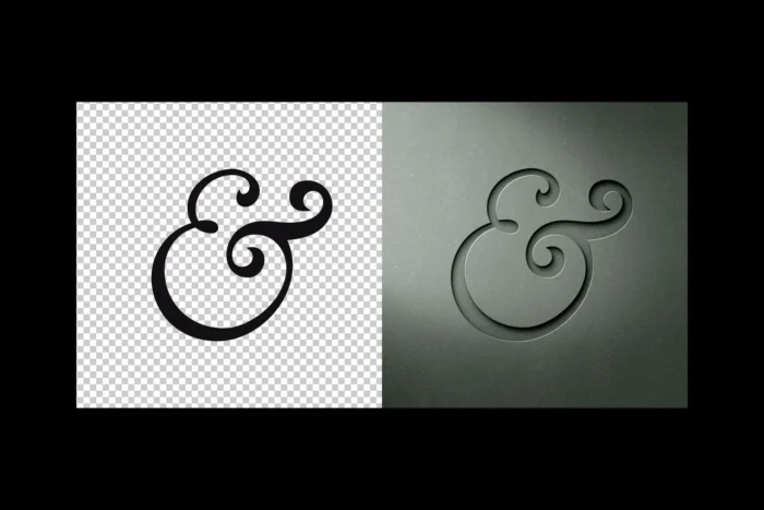 Before and after of paper cut logo mockup, showing blank design and custom logo with background color change