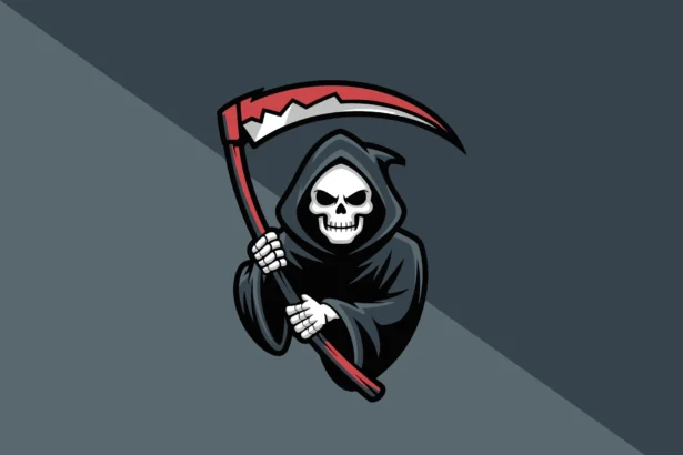 Grim Reaper logo design with hood and scythe in EPS and AI format