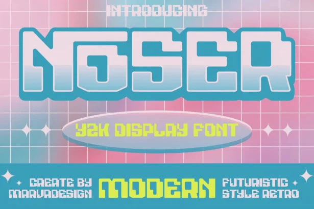 Noser Y2K Display Font showcasing glitchy retro-futuristic typography style