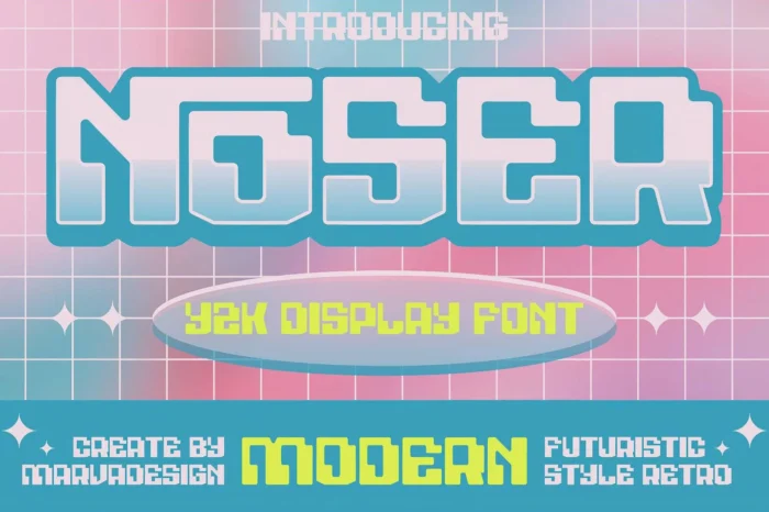 Noser Y2K Display Font showcasing glitchy retro-futuristic typography style