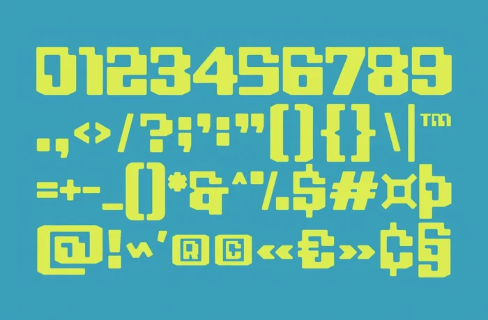 Noser Y2K font number characters in glitchy pixel display style