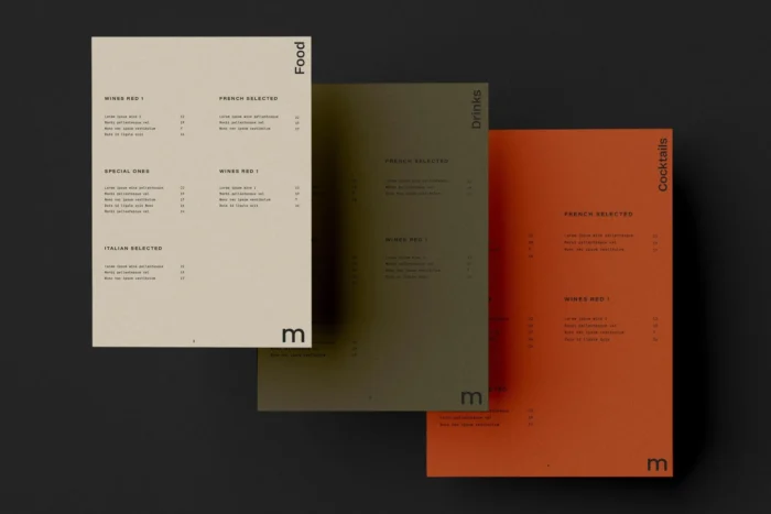 Free A4 restaurant menu mockups with floating layout