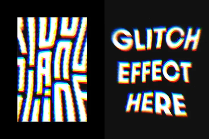 Free distorted glitch text PSD with RGB color shifts