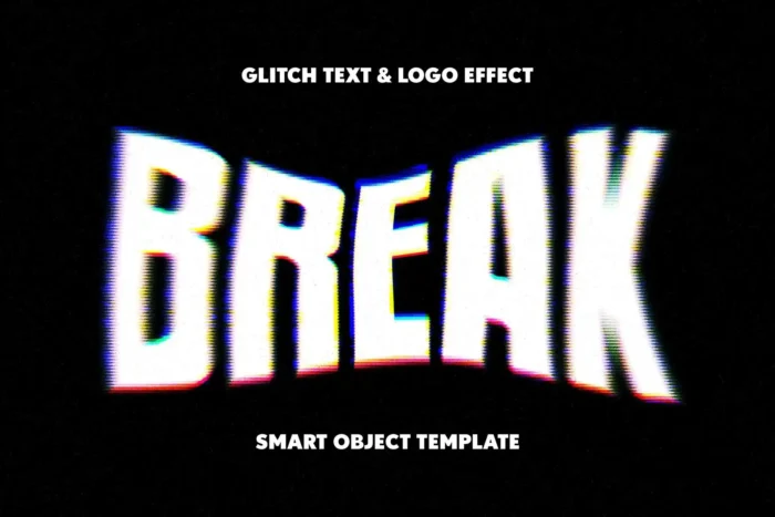 Free distorted glitch text PSD with RGB color shifts