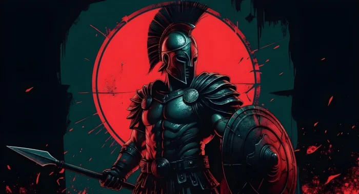 Epic Spartan anime wallpaper with red background for PC screens